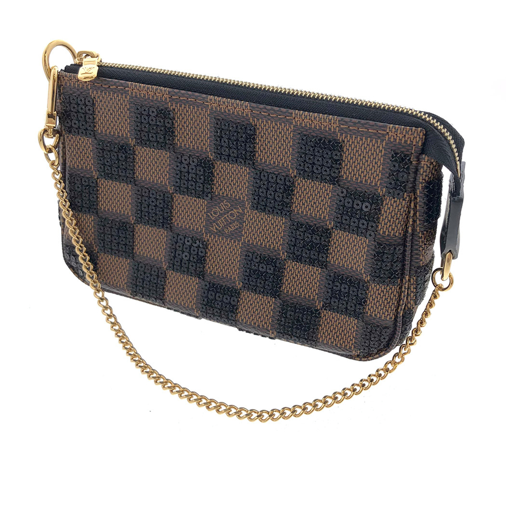 Louis Vuitton Mini Pochette Damier Black Brown Accessory Pouch